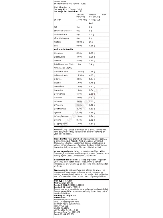 Dorian Yates Shadowhey Isolate 2000g